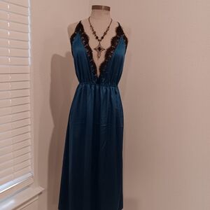 Elegant Blue Lace Trim Dress